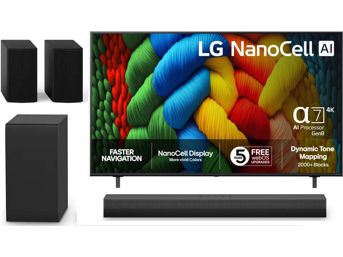 LG 65" NANO80 AI 4K NanoCell Smart TV (2025) + lydplanke 60 - 69 tommer TV