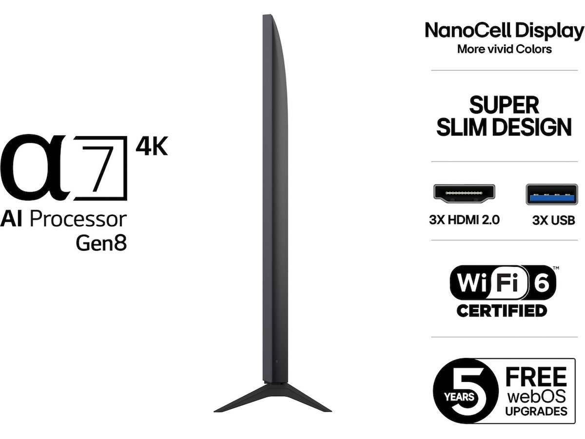 LG 65" NANO80 AI 4K NanoCell Smart TV (2025) + lydplanke 60 - 69 tommer TV