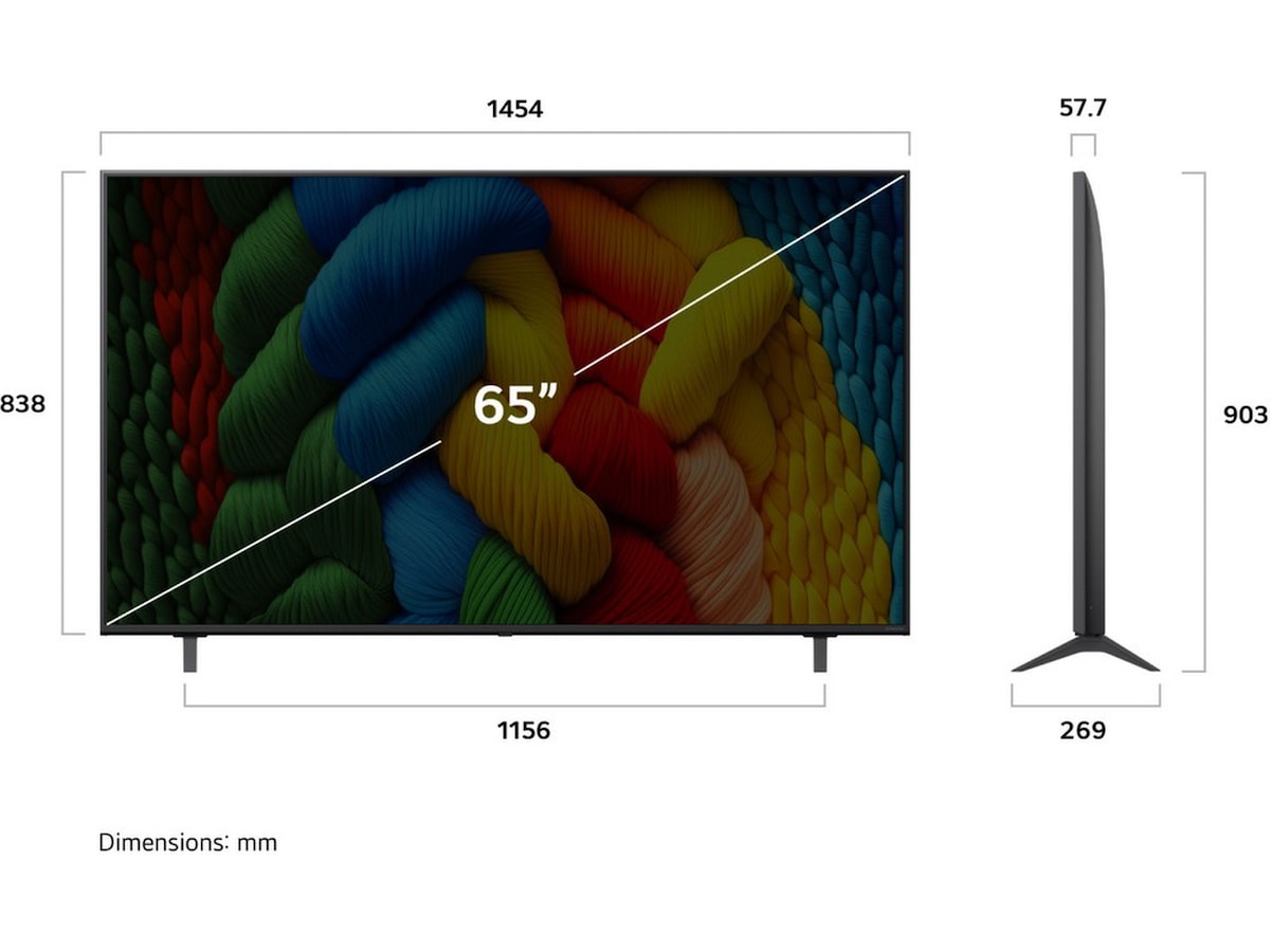 LG 65" NANO80 AI 4K NanoCell Smart TV (2025) + lydplanke 60 - 69 tommer TV