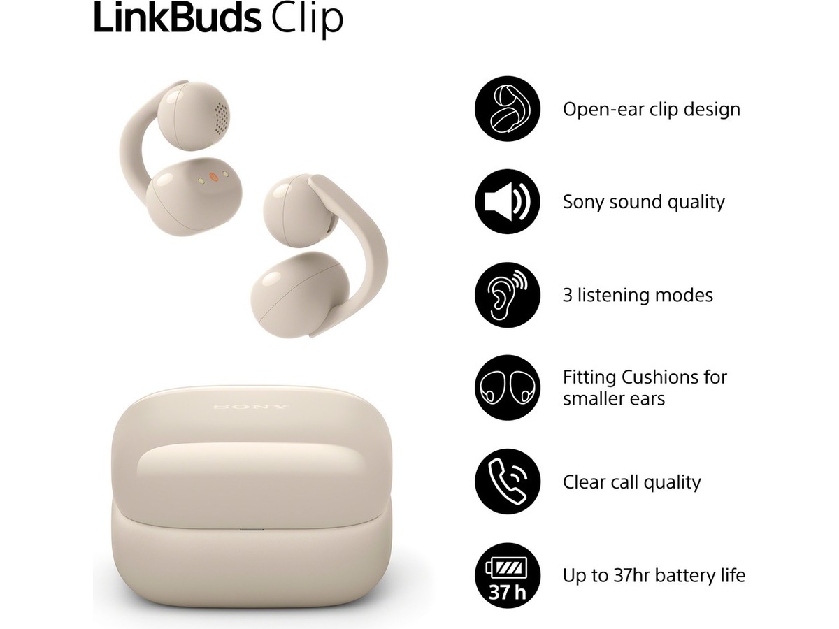 Sony LinkBuds Clip åpne øretelefoner (Gråbeige) Hodetelefoner