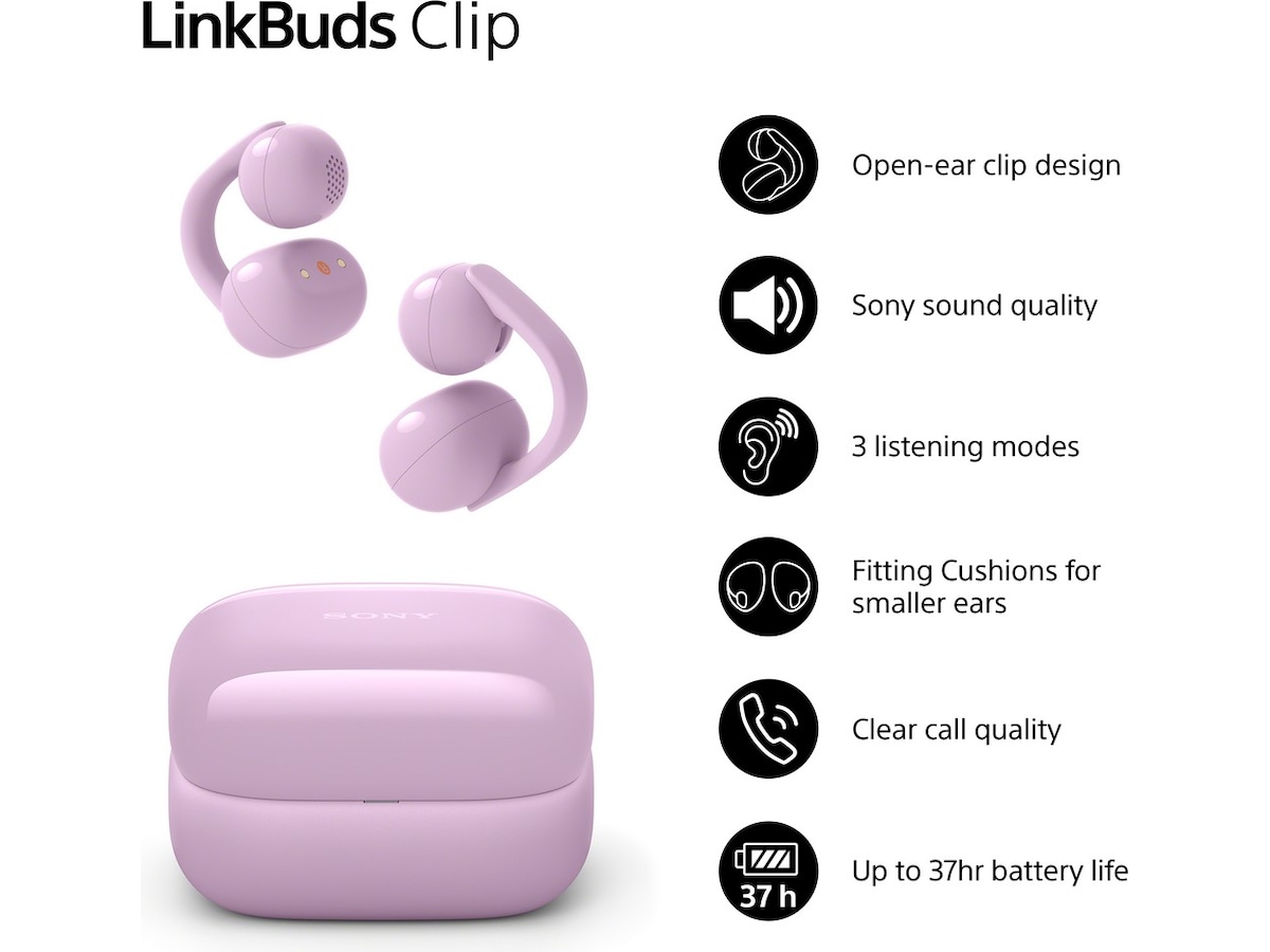 Sony LinkBuds Clip åpne øretelefoner (Lavendel) Hodetelefoner