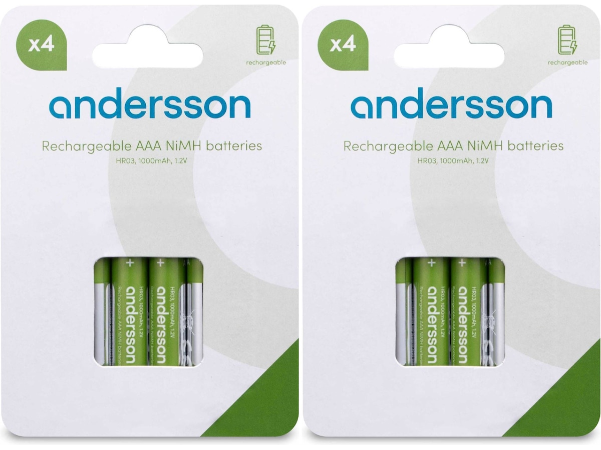 Andersson oppladbare AAA-batterier, 2x4-pk Batterier til generell bruk