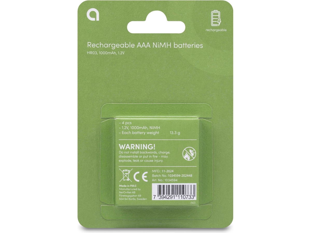 Andersson oppladbare AAA-batterier, 2x4-pk Batterier til generell bruk