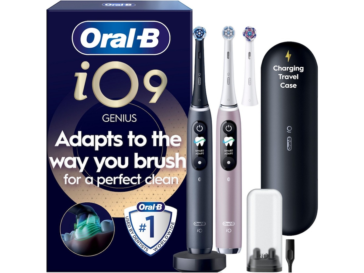 Oral-B iO9 elektrisk tannbørste Duo-pack (sort og rosa) Tannbørstehoder