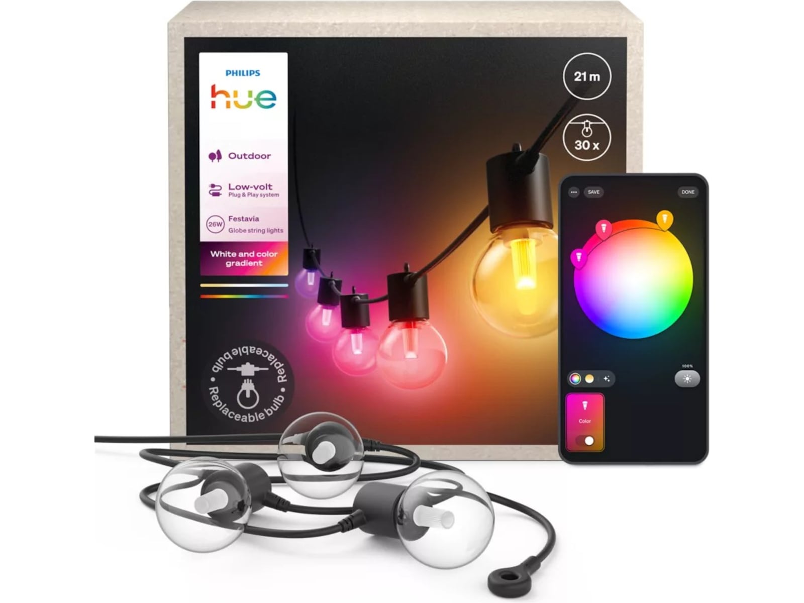 Philips Hue Festavia Globe lyslenke 21m Lyslenker