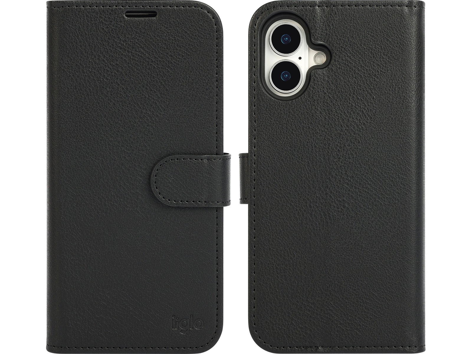 iiglo iPhone 16 Plus 2-i-1 Lommebokdeksel (sort) Deksel til mobiltelefon