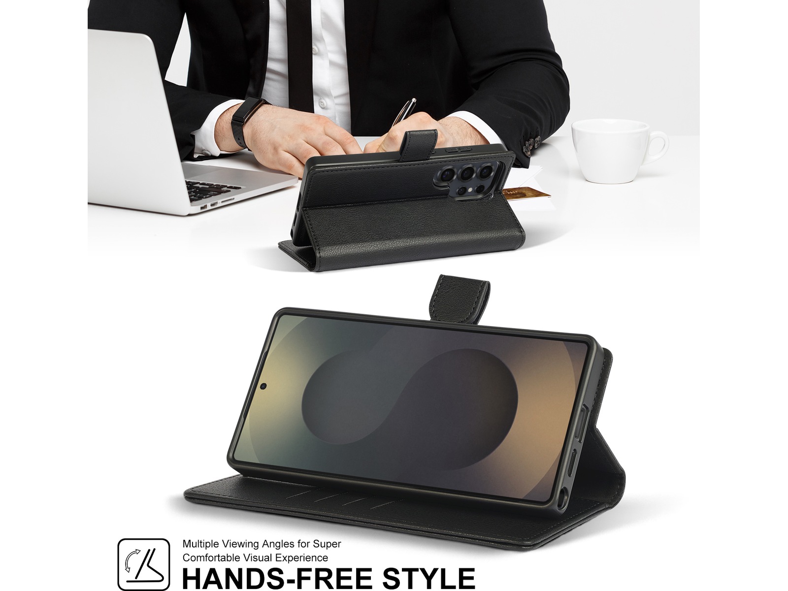 iiglo Galaxy S25 Ultra 2-i-1 Lommebokdeksel (sort) Deksel til mobiltelefon