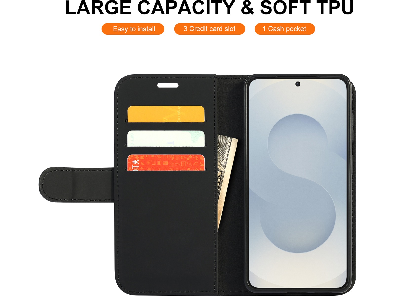 iiglo Galaxy S26 Lommebokdeksel (sort) Deksel til mobiltelefon