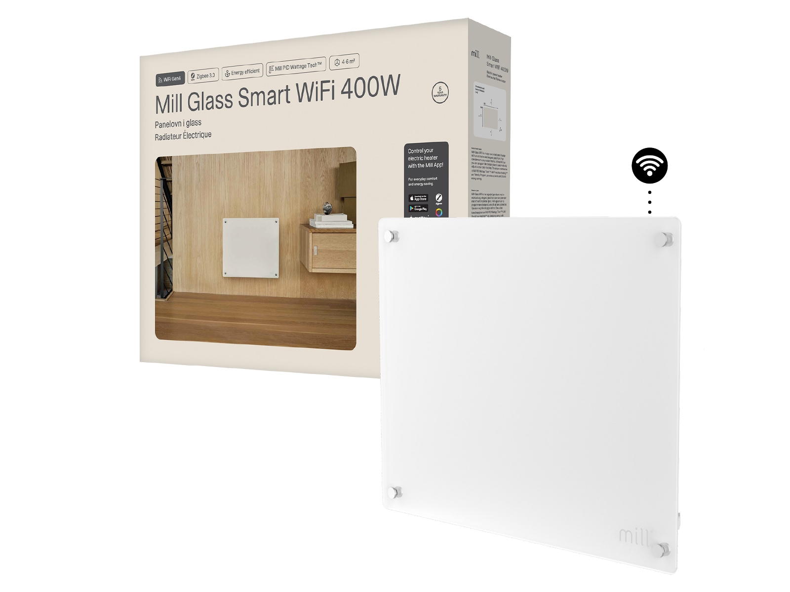 Mill Glass Smart WiFi Gen 4 panelovn 400W Panelovner