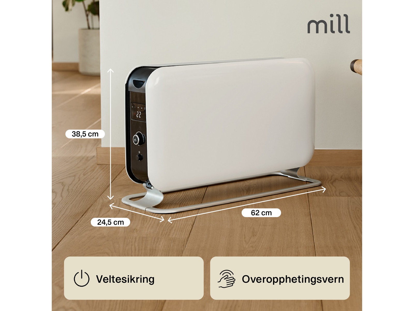 Mill Instant Max gulvovn 2200W Led (hvit) Frittstående varmeovner