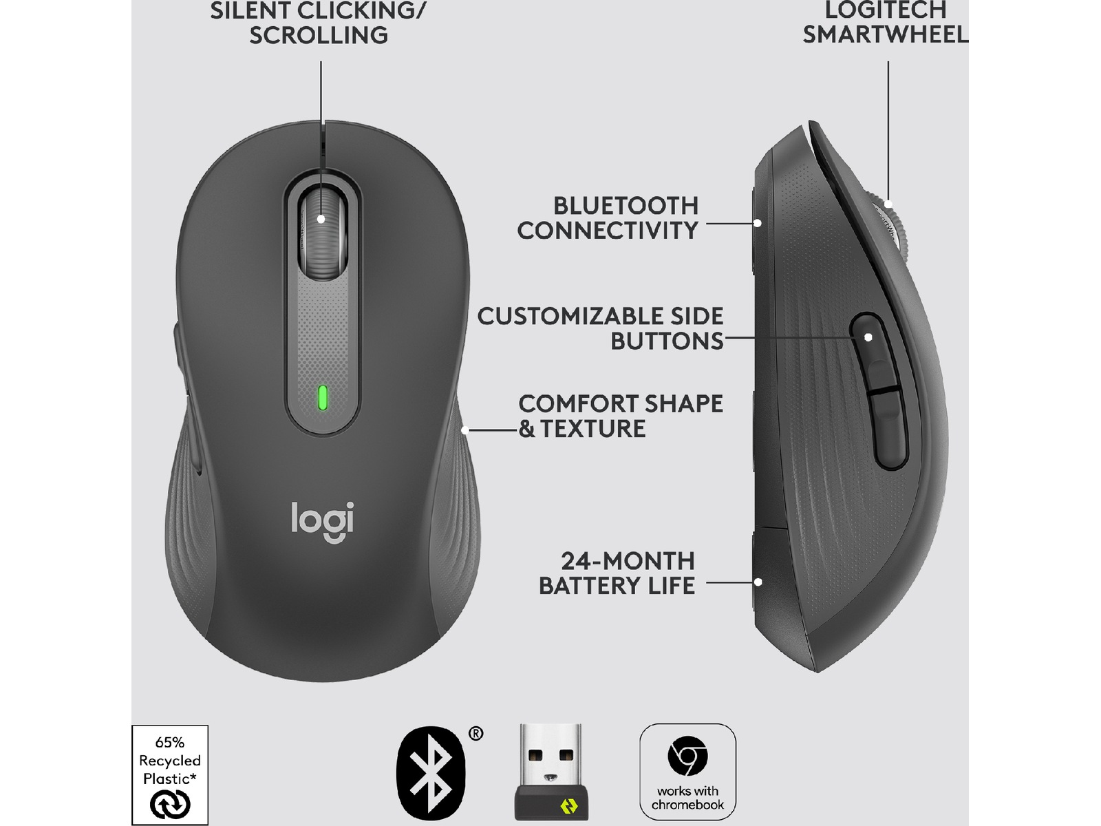 Logitech Signature M650 Large trådløs mus Grafittgrå Mus