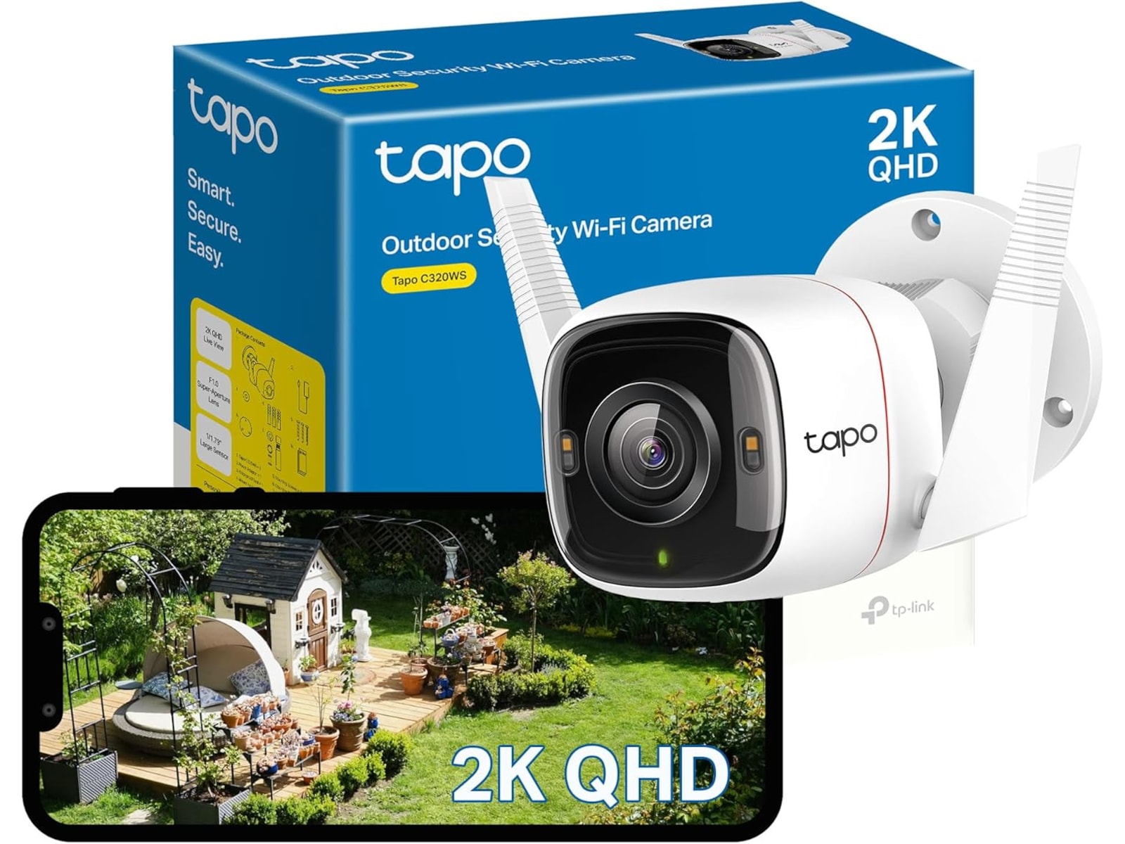 TP-Link Tapo C320WS 2K WiFi Utendørs kamera (hvit) Overvåkningskameraer