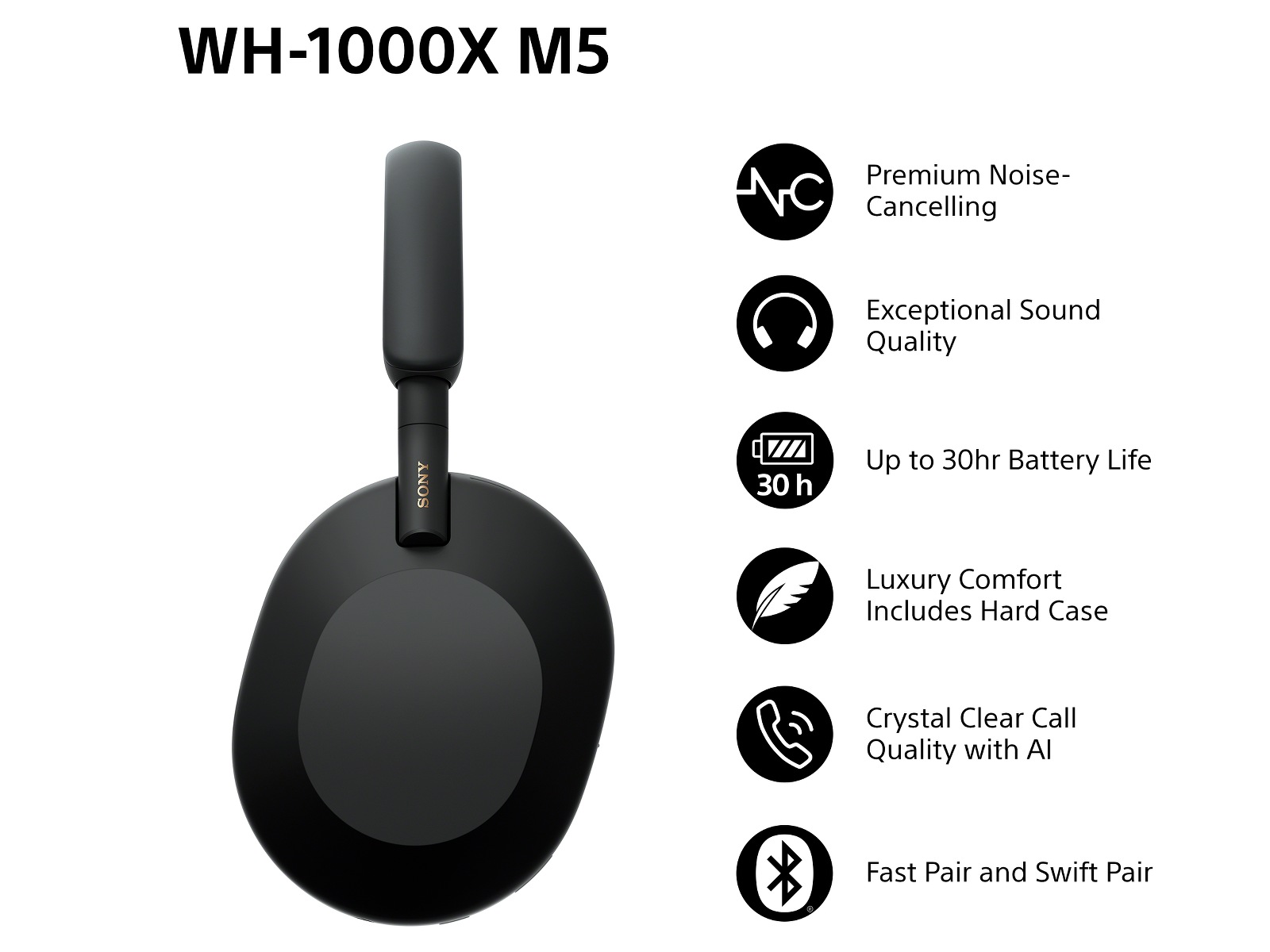 Sony WH-1000XM5 trådløse hodetelefoner, Over-Ear  (sort) Hodetelefoner
