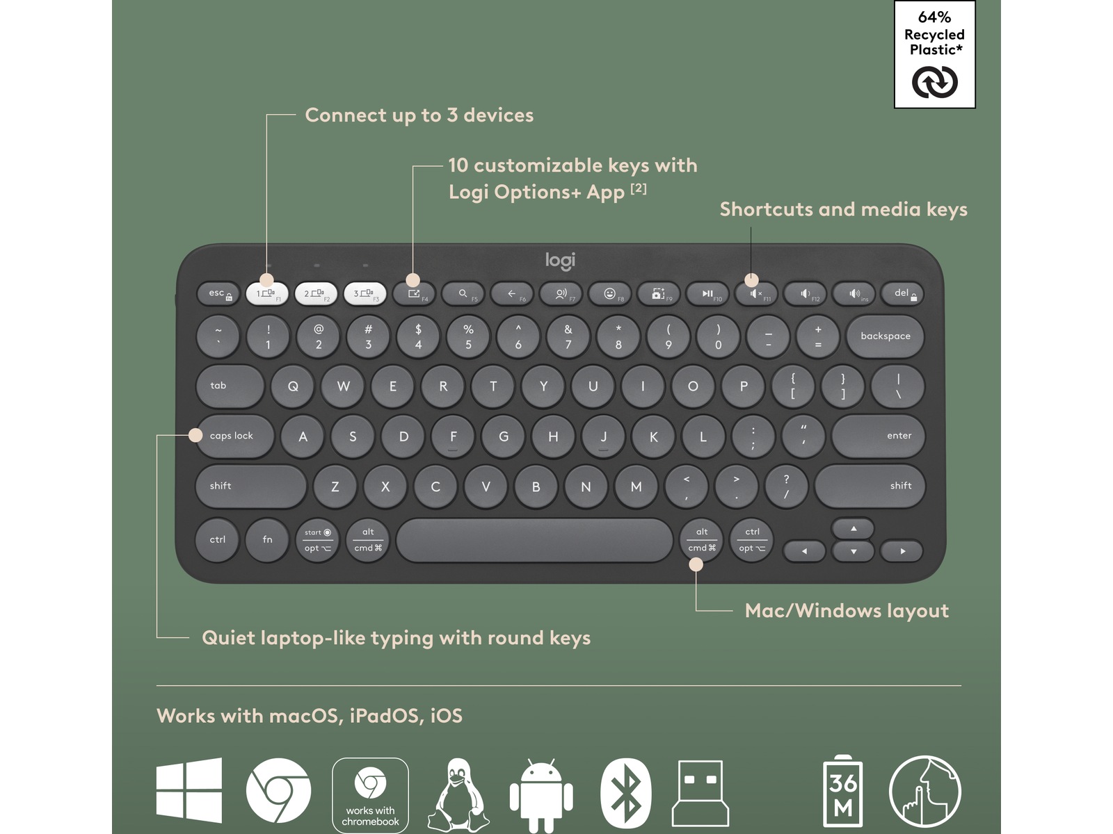 Pebble 2 Combo (sort) Mus & tastatur -kombipakker