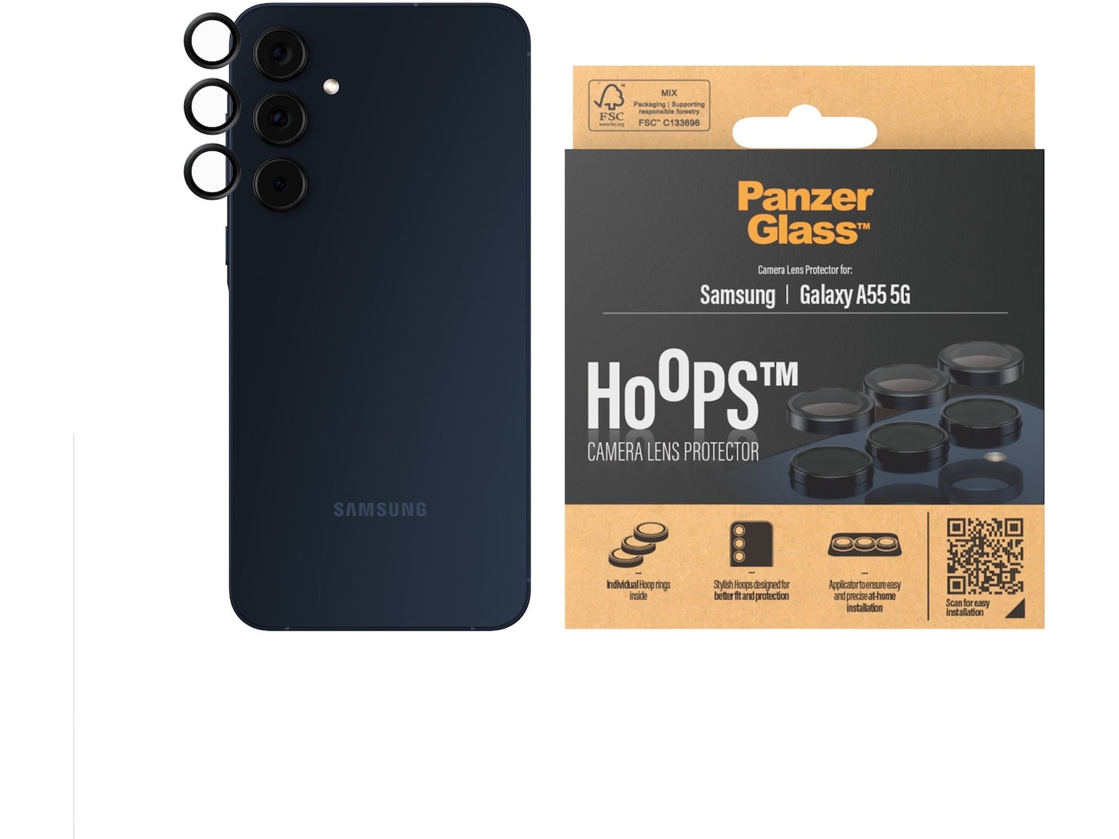 PanzerGlass Galaxy A55 5G Hoops Linsebeskytter (sort) Skjermbeskyttelse