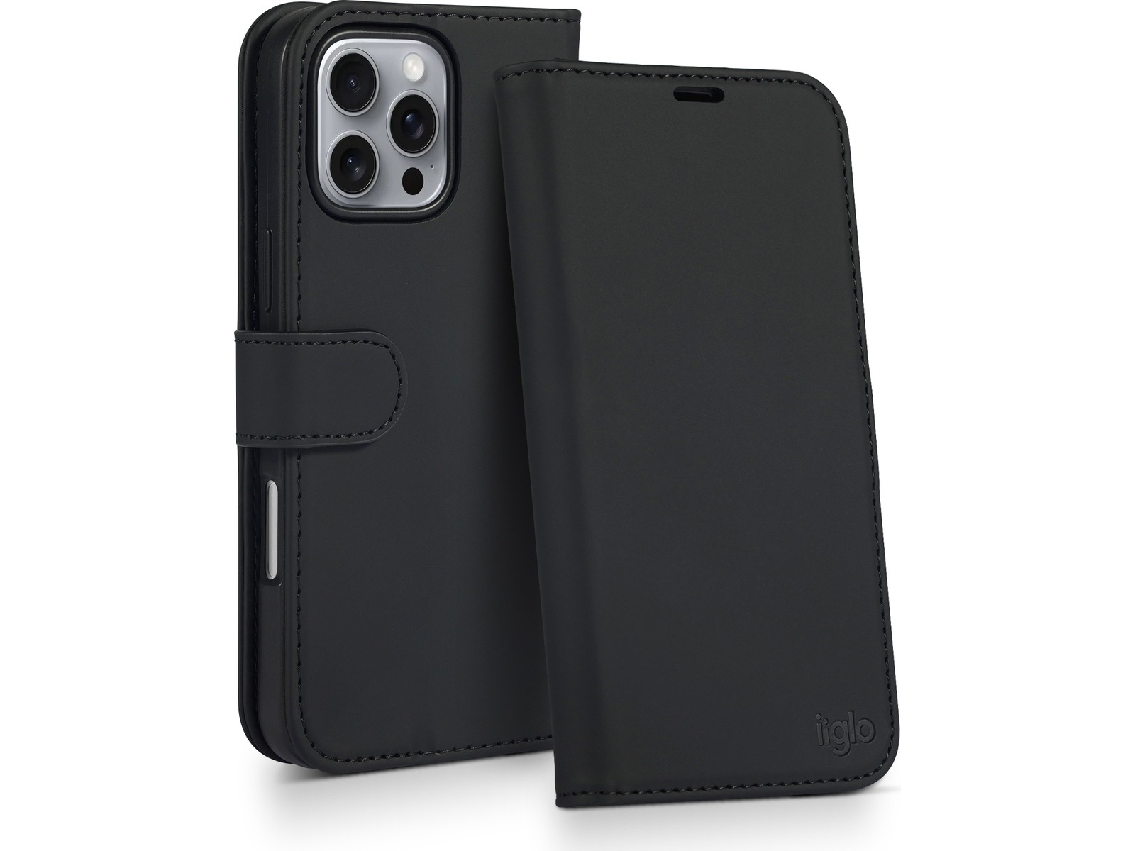 iiglo iPhone 16 Pro Lommebokdeksel (sort) Deksel til mobiltelefon