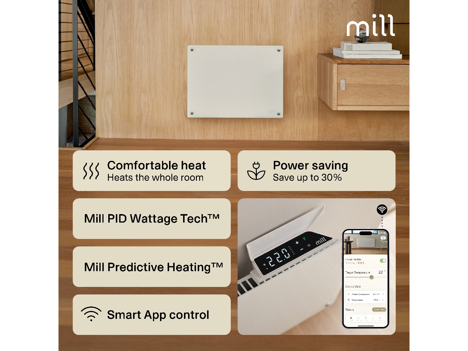 Mill Glass Smart WiFi Gen 4 panelovn 400W Panelovner