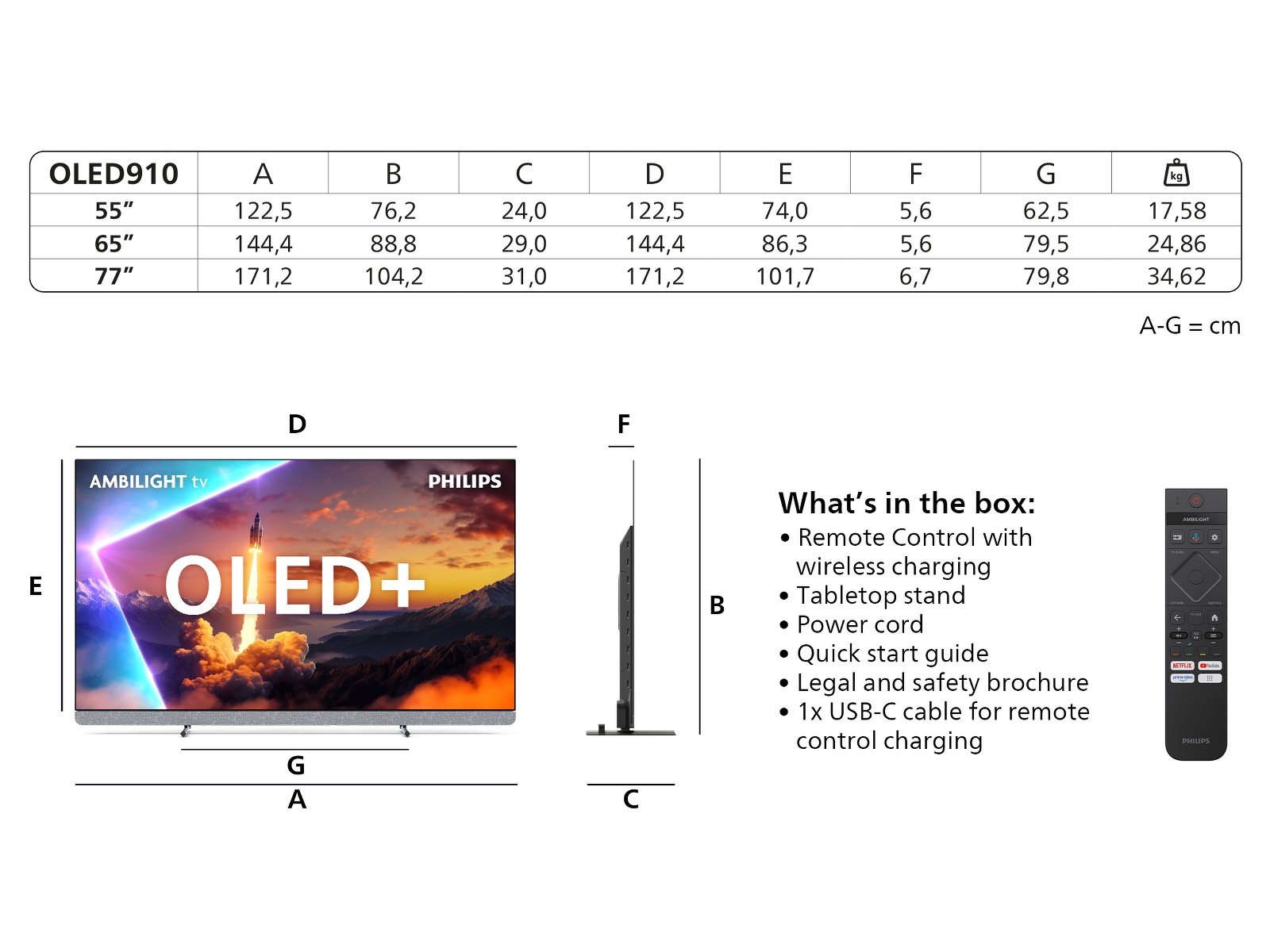 Philips 77" OLED910/12 OLED Plus Smart Ambilight AI TV (2025) 70 - 79 tommer TV