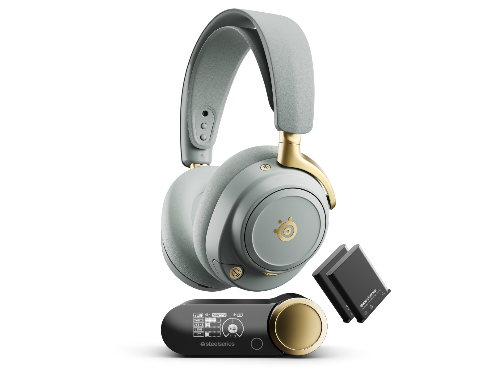 SteelSeries Arctis Nova Elite Trådløst Gamingheadset (salvie og gull) Gaming headset