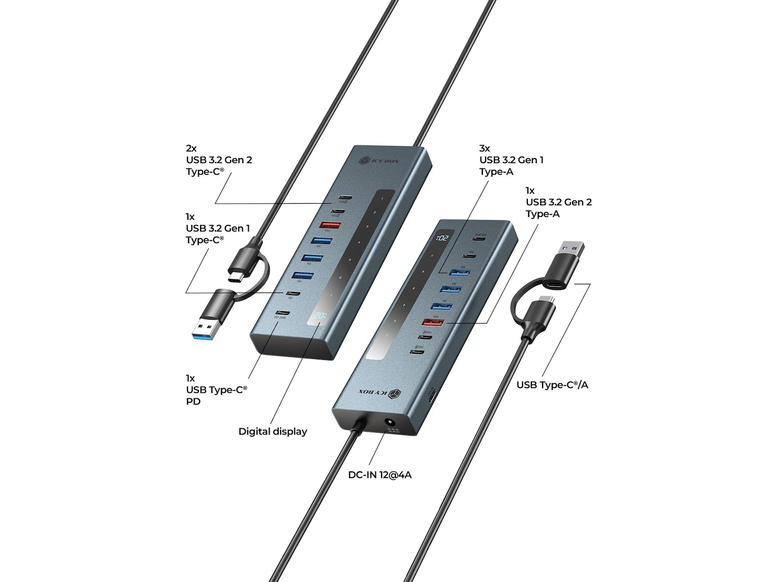 ICY BOX 9-i-1 HUB Dockingstasjon & USB-HUB