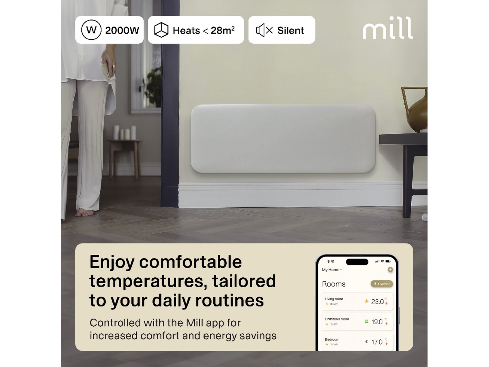 Mill Invisible Smart WiFi Gen 4 panelovn 2000W 2-pakke Panelovner