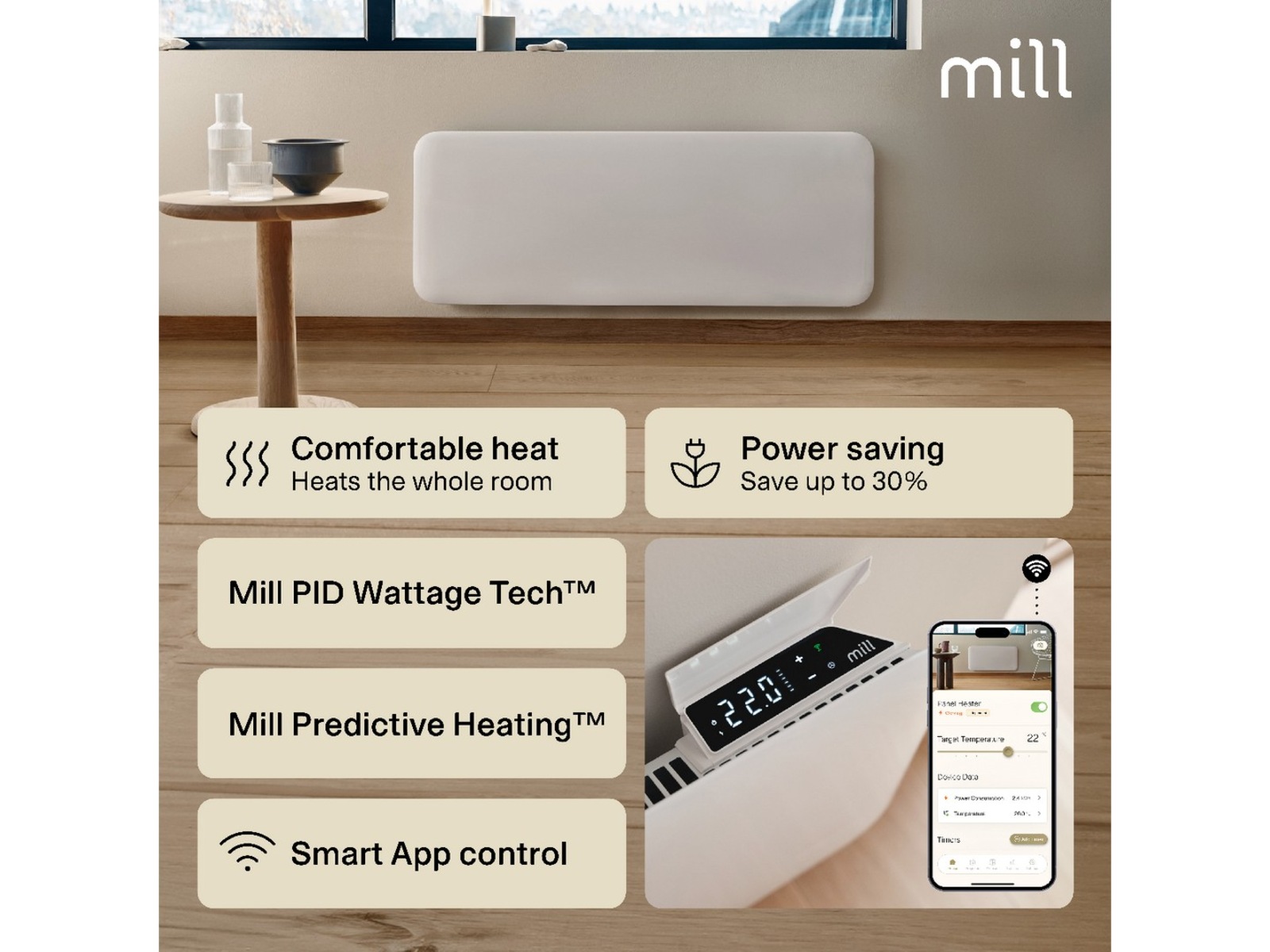 Mill Invisible Smart WiFi Gen 4 panelovn 2000W 2-pakke Panelovner