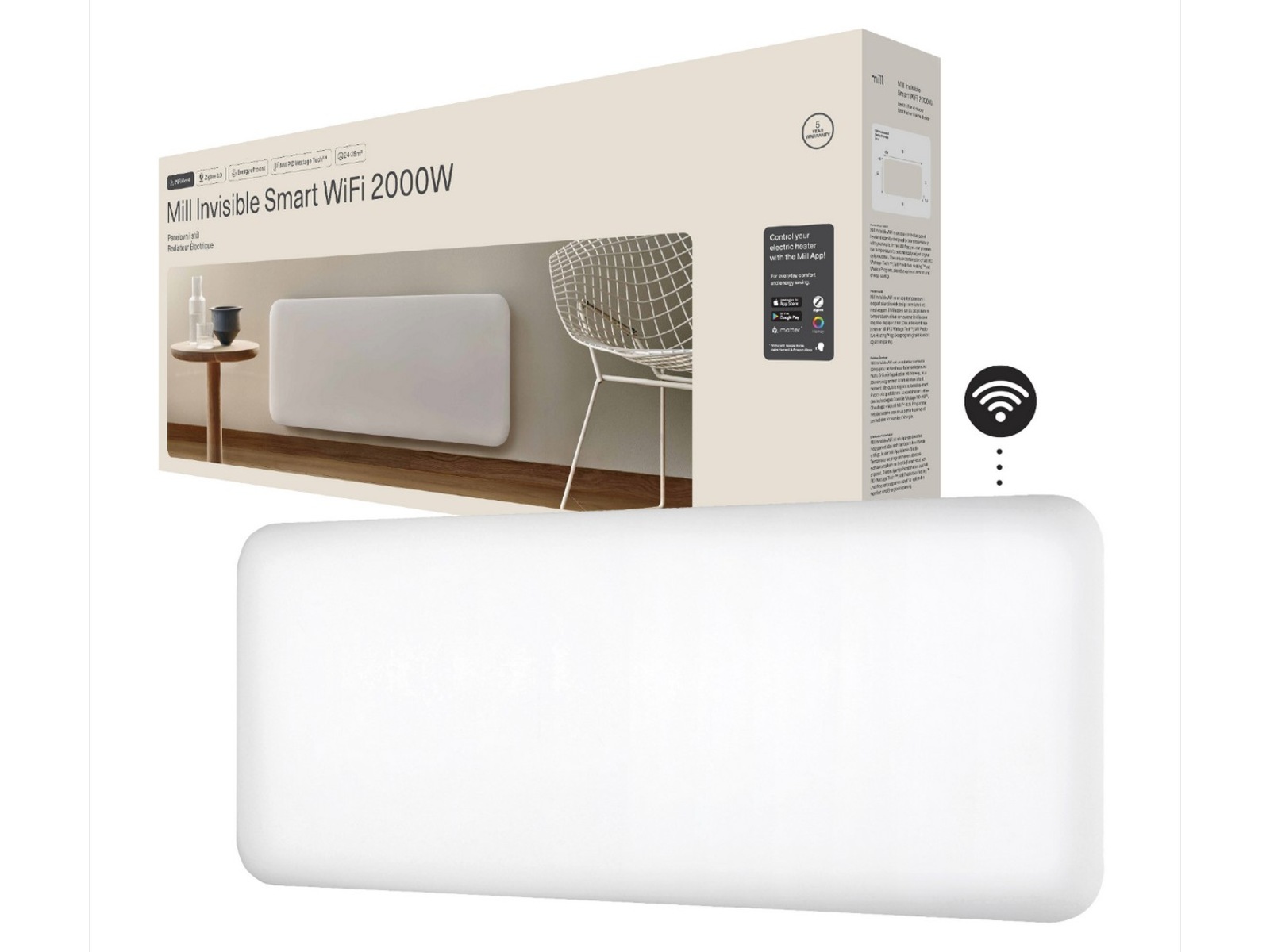 Mill Invisible Smart WiFi Gen 4 panelovn 2000W 2-pakke Panelovner