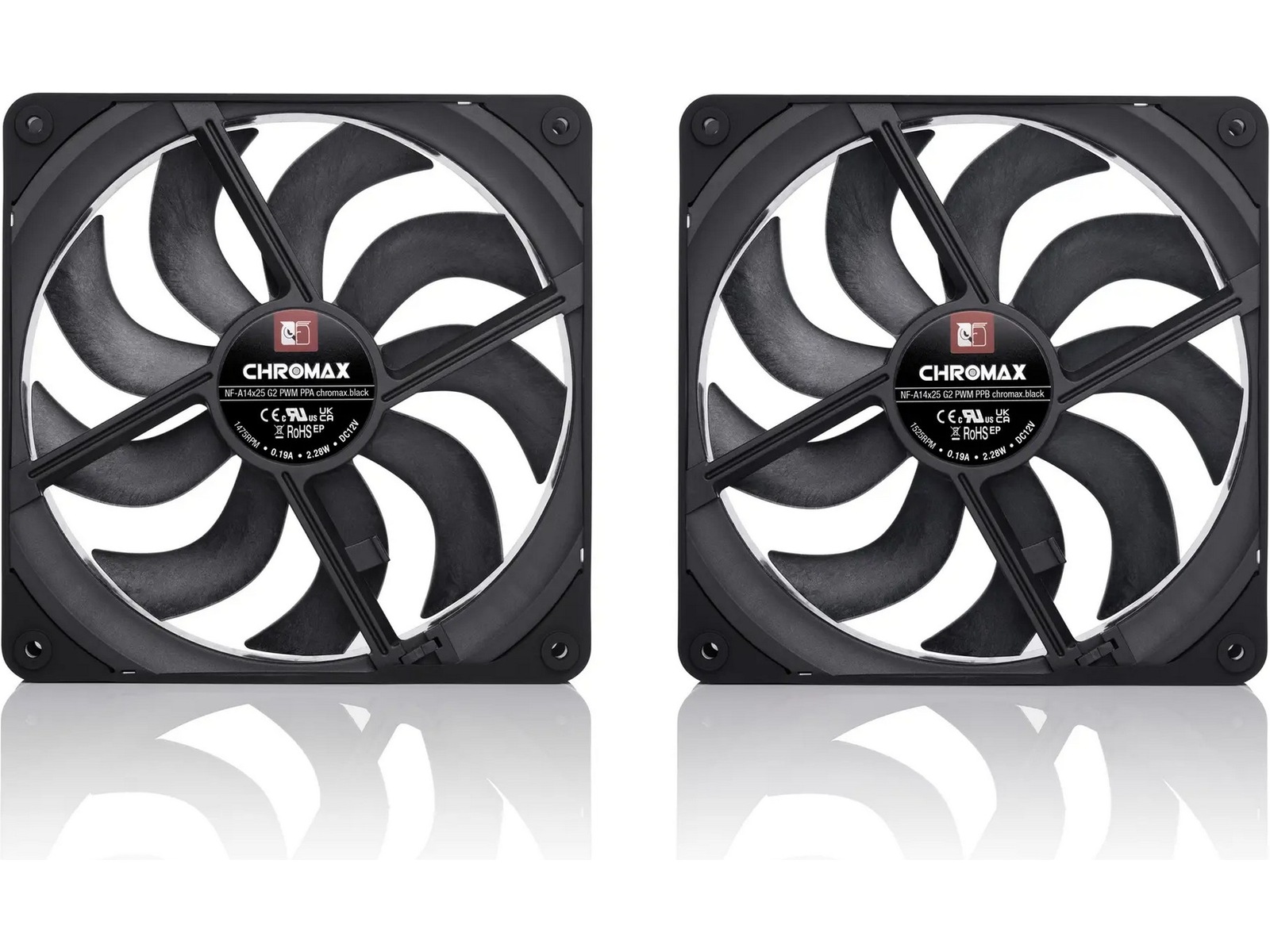 Noctua NF-A14x25 G2 PWM Sx2-PP chromax.black Vifte 2pk Vifter