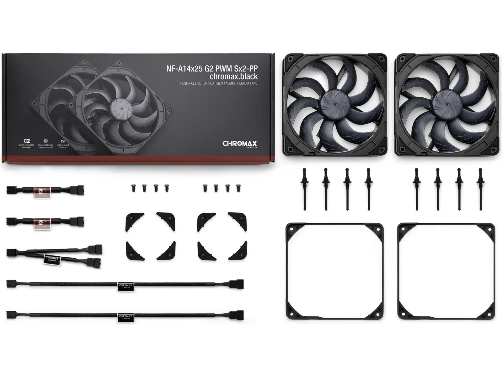 Noctua NF-A14x25 G2 PWM Sx2-PP chromax.black Vifte 2pk Vifter