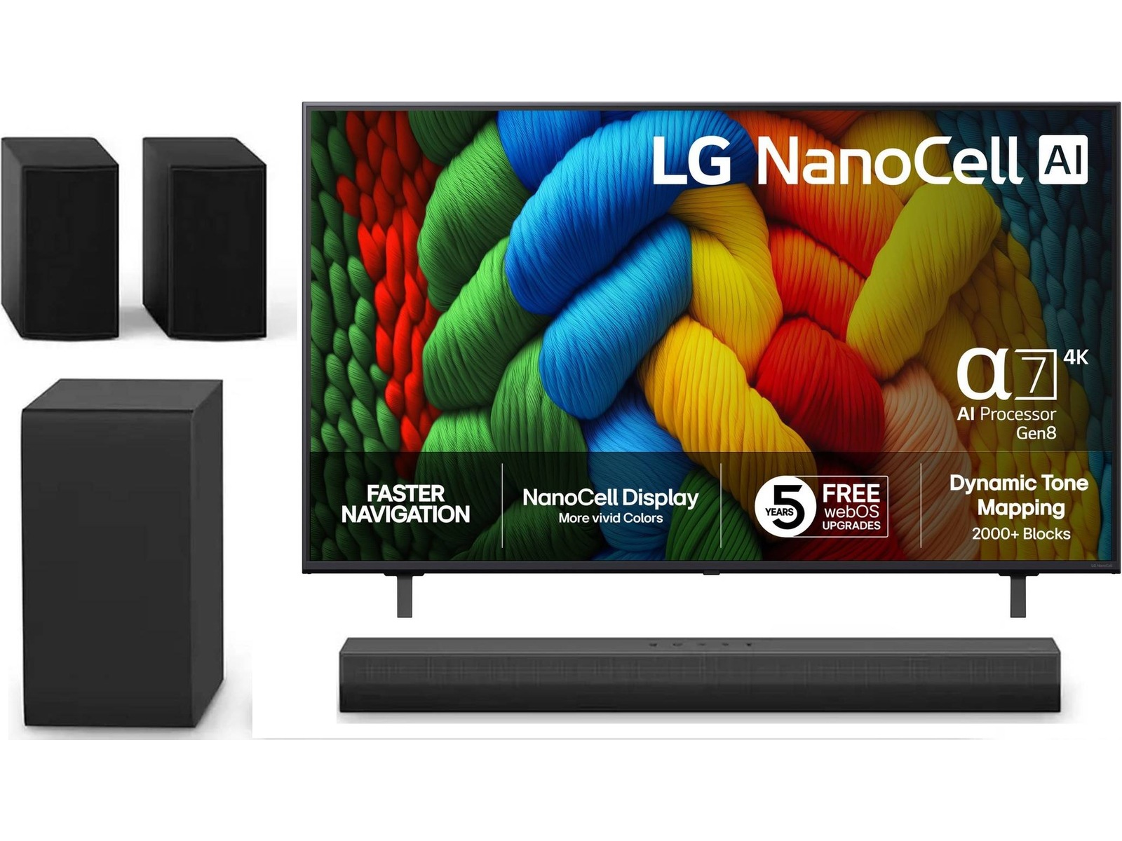 LG 55" NANO80 AI 4K NanoCell Smart TV (2025) + lydplanke 60 - 69 tommer TV