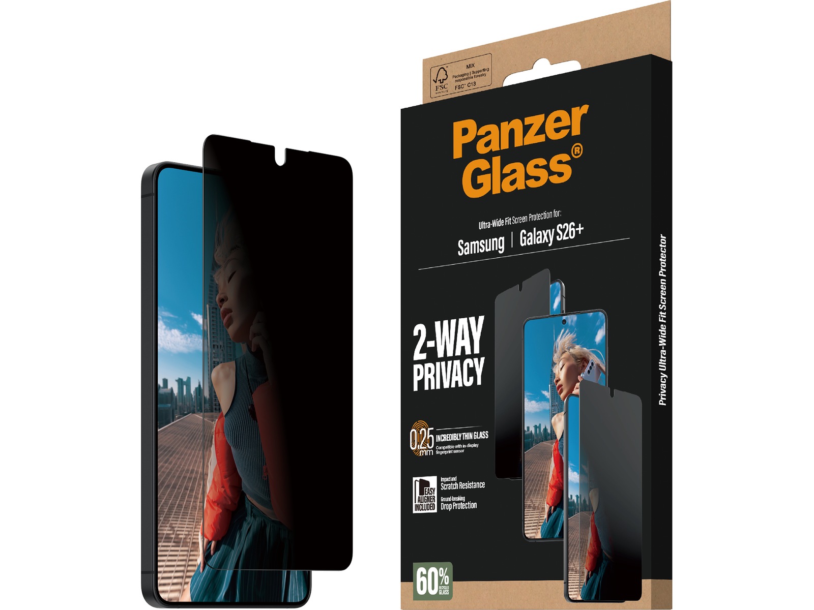 PanzerGlass Galaxy S26+ 2-veis Privacy skjermbeskytter Skjermbeskyttelse