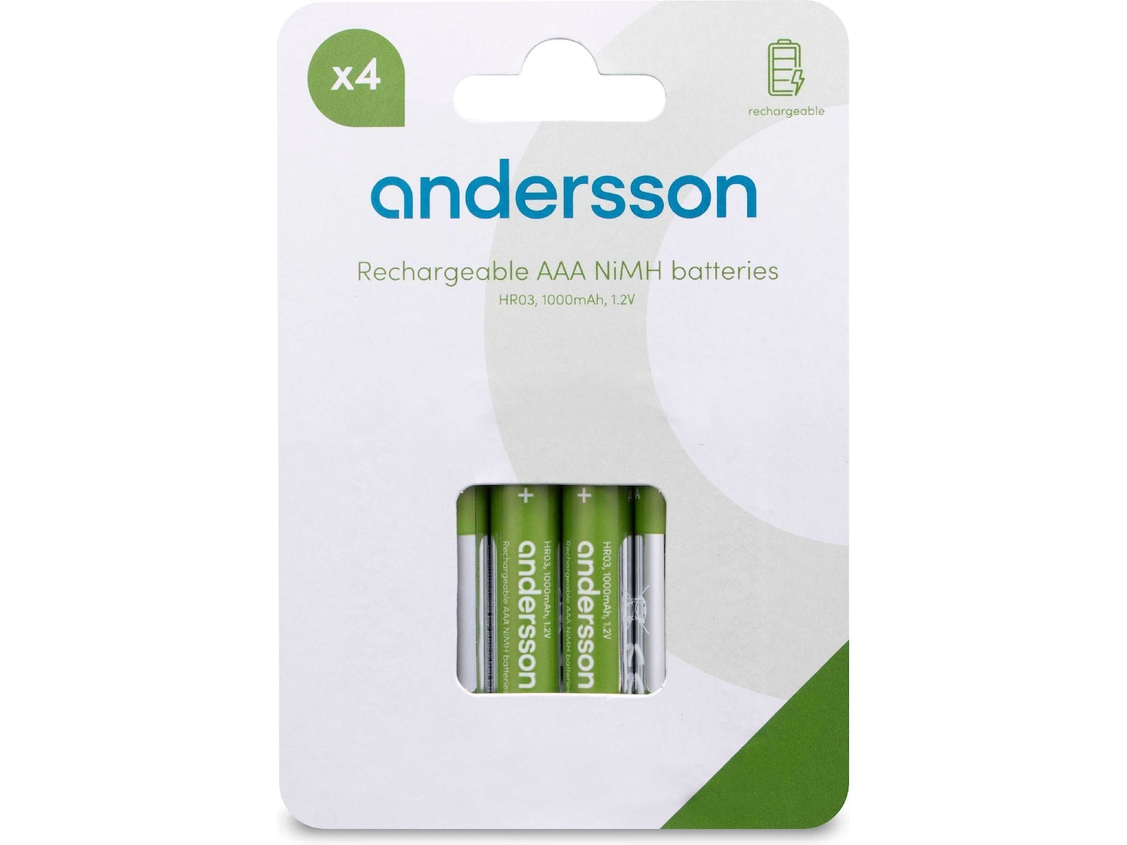 Andersson oppladbare AAA-batterier, 2x4-pk Batterier til generell bruk