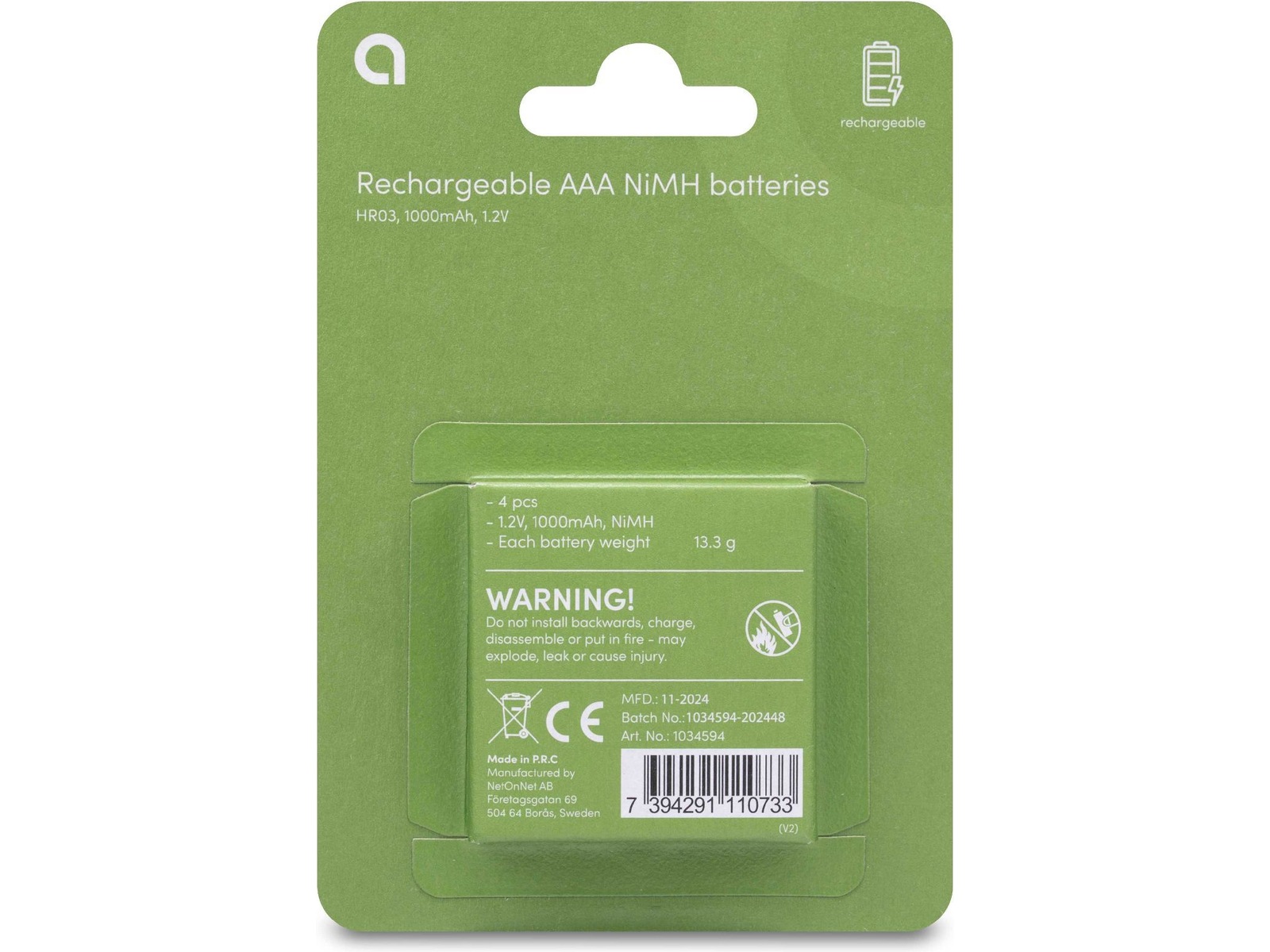 Andersson oppladbare AAA-batterier, 2x4-pk Batterier til generell bruk