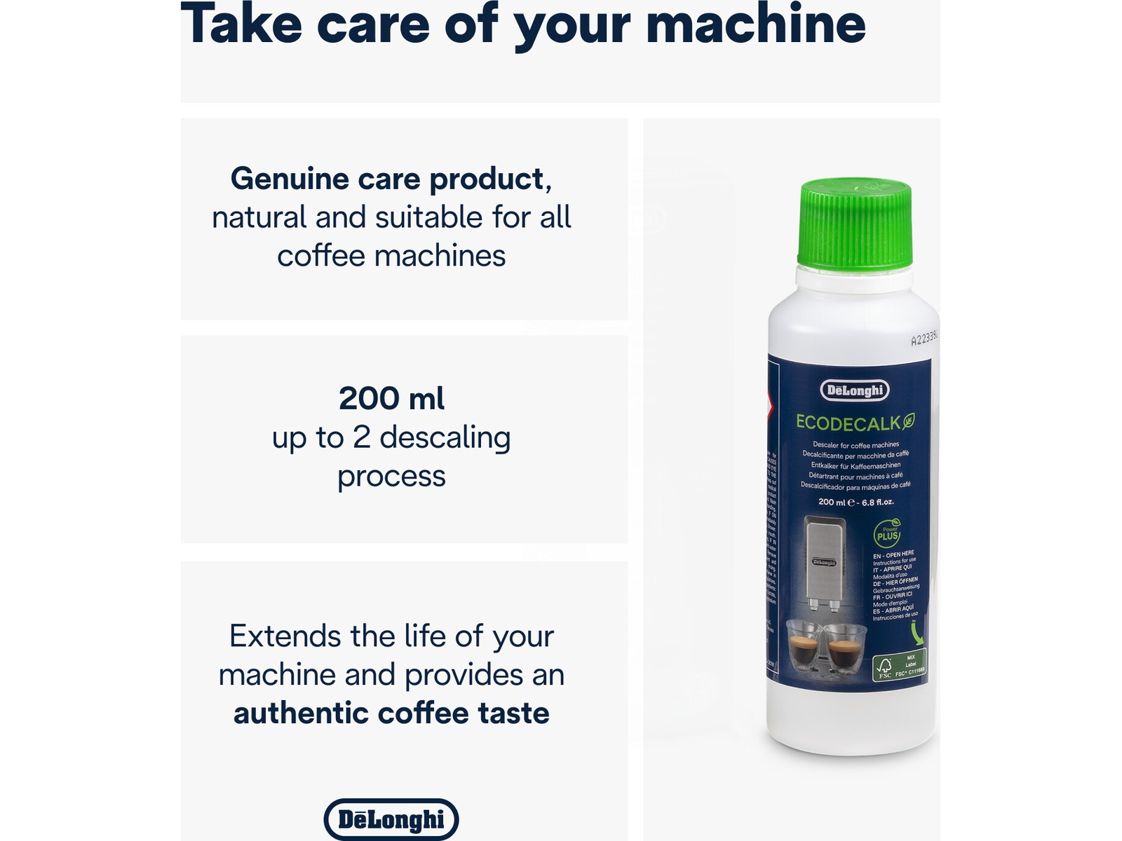 DeLonghi 200 ml DLSC202 avkalkningsmiddel Tilbehør til kaffemaskiner