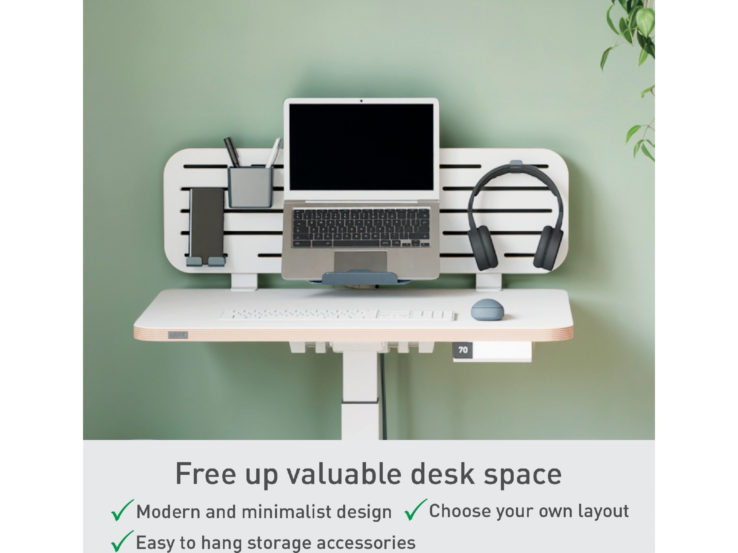 Leitz Ergo Organiseringstavle Pegboard med laptopholder, 80x25 cm Monteringstavler