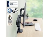 Leitz Ergo Skjermarm dobbel, plassbesparende, 17”-32” flat/buet skjerm Bord og veggfeste