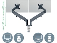 Leitz Ergo Skjermarm dobbel, plassbesparende, 17”-32” flat/buet skjerm Bord og veggfeste