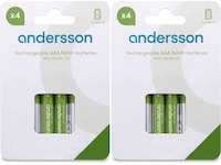 Andersson oppladbare AAA-batterier, 2x4-pk Batterier til generell bruk