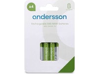 Andersson oppladbare AAA-batterier, 2x4-pk Batterier til generell bruk