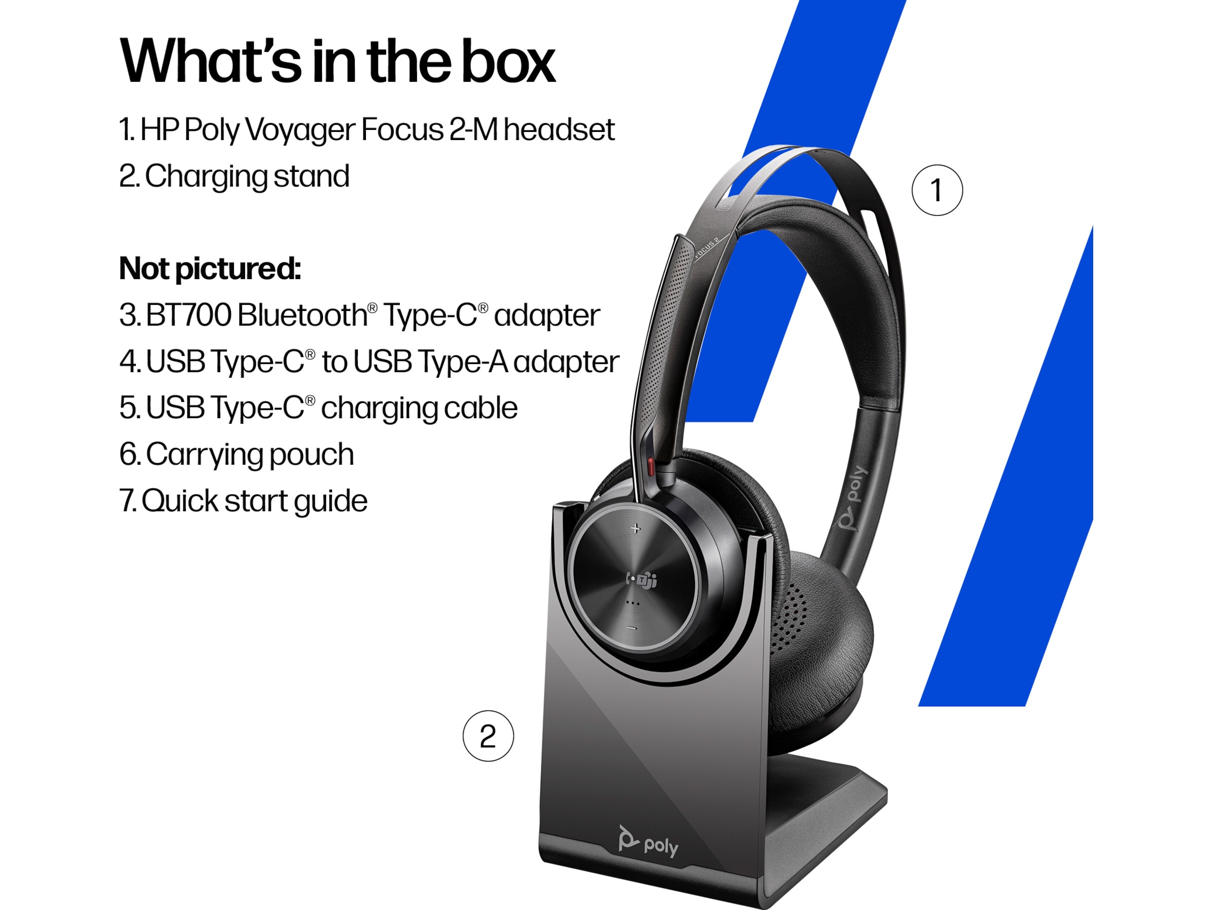 Poly Voyager Focus 2 MS USB-C Headset med ladestativ Hodesett, trådløse