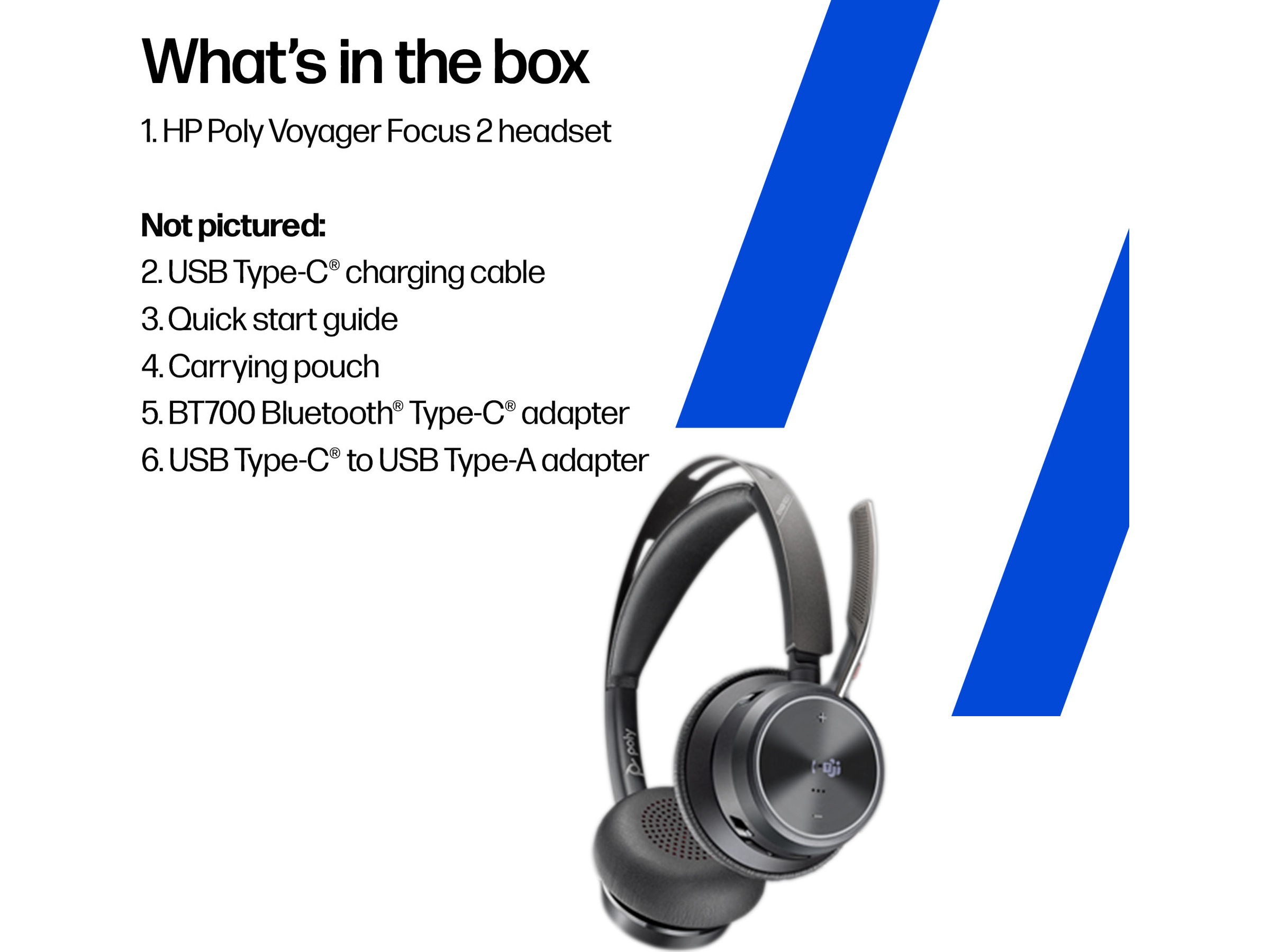 HP Poly Voyager Focus 2 MS USB-C trådløst headset Hodesett, trådløse