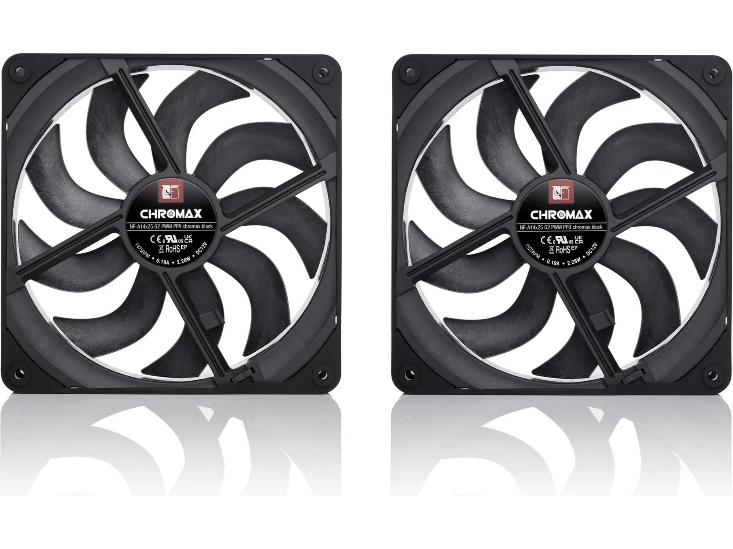 Noctua NF-A14x25 G2 PWM Sx2-PP chromax.black Vifte 2pk Vifter