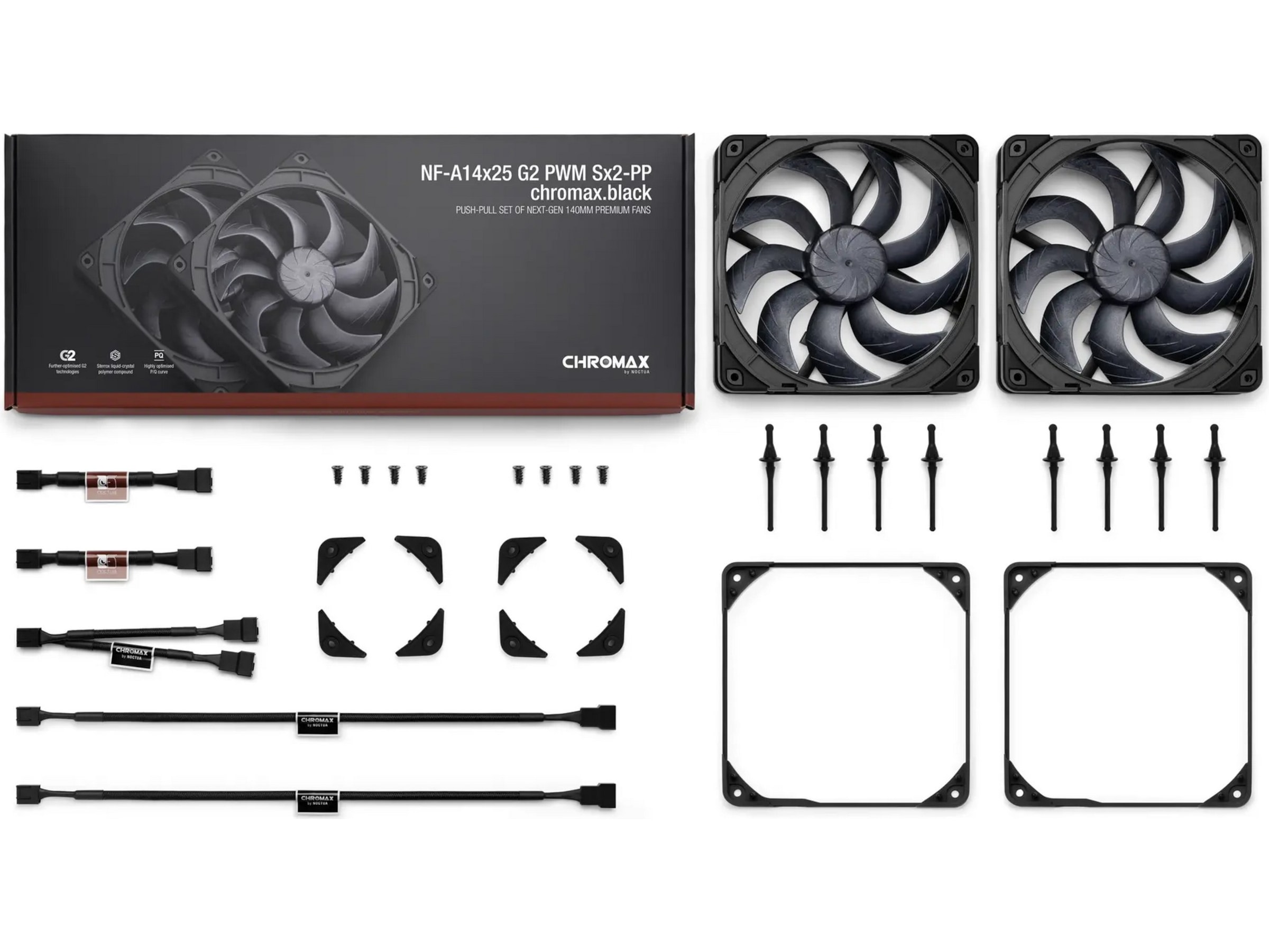 Noctua NF-A14x25 G2 PWM Sx2-PP chromax.black Vifte 2pk Vifter