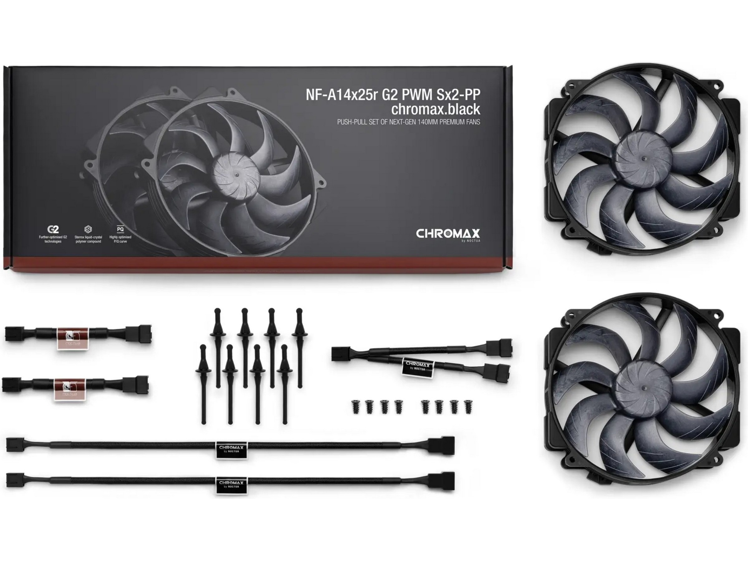 Noctua NF-A14x25r G2 PWM Sx2-PP chromax.black Vifte Vifter