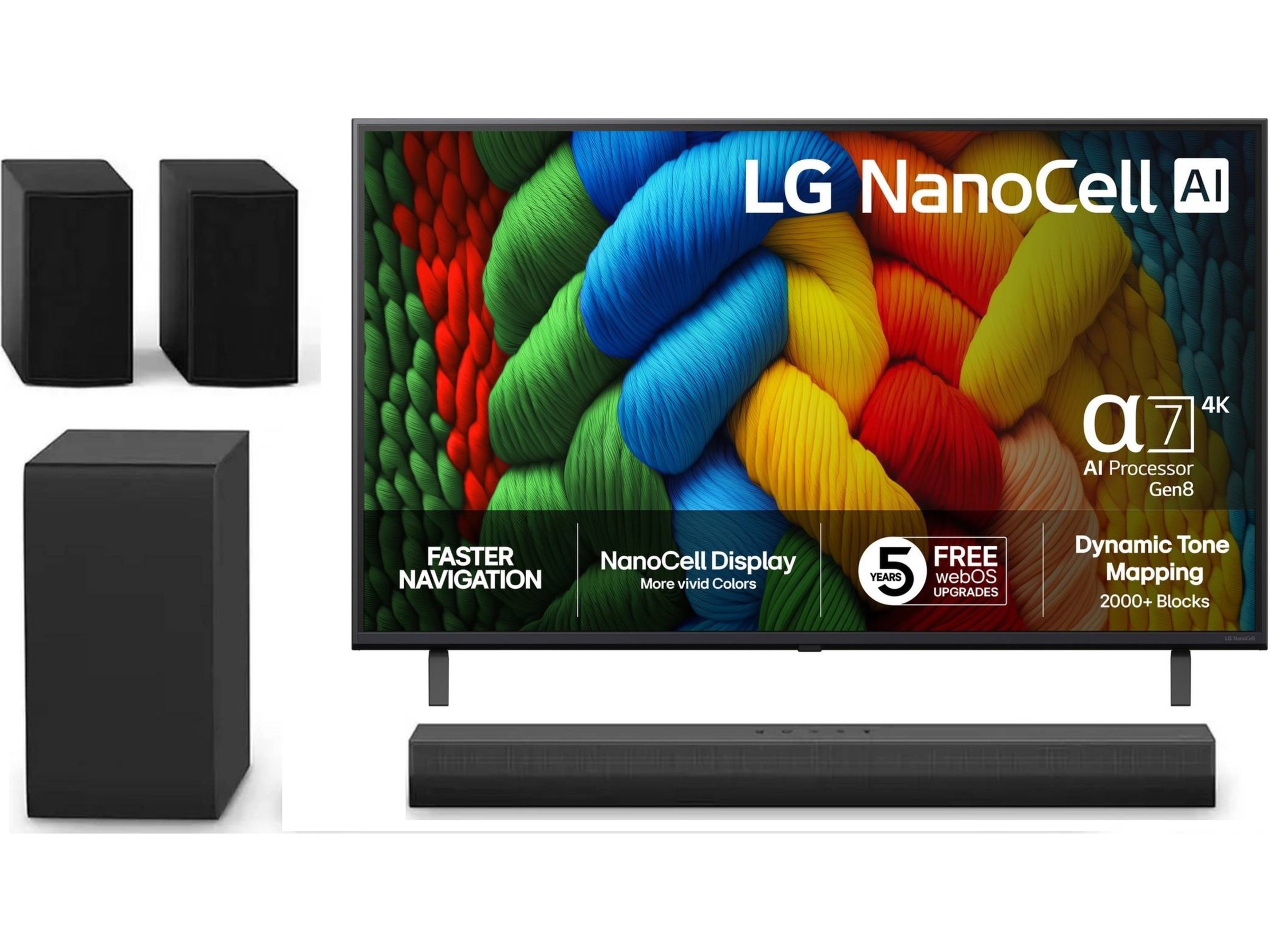 LG 43" NANO80 AI 4K NanoCell Smart TV (2025) + lydplanke 60 - 69 tommer TV