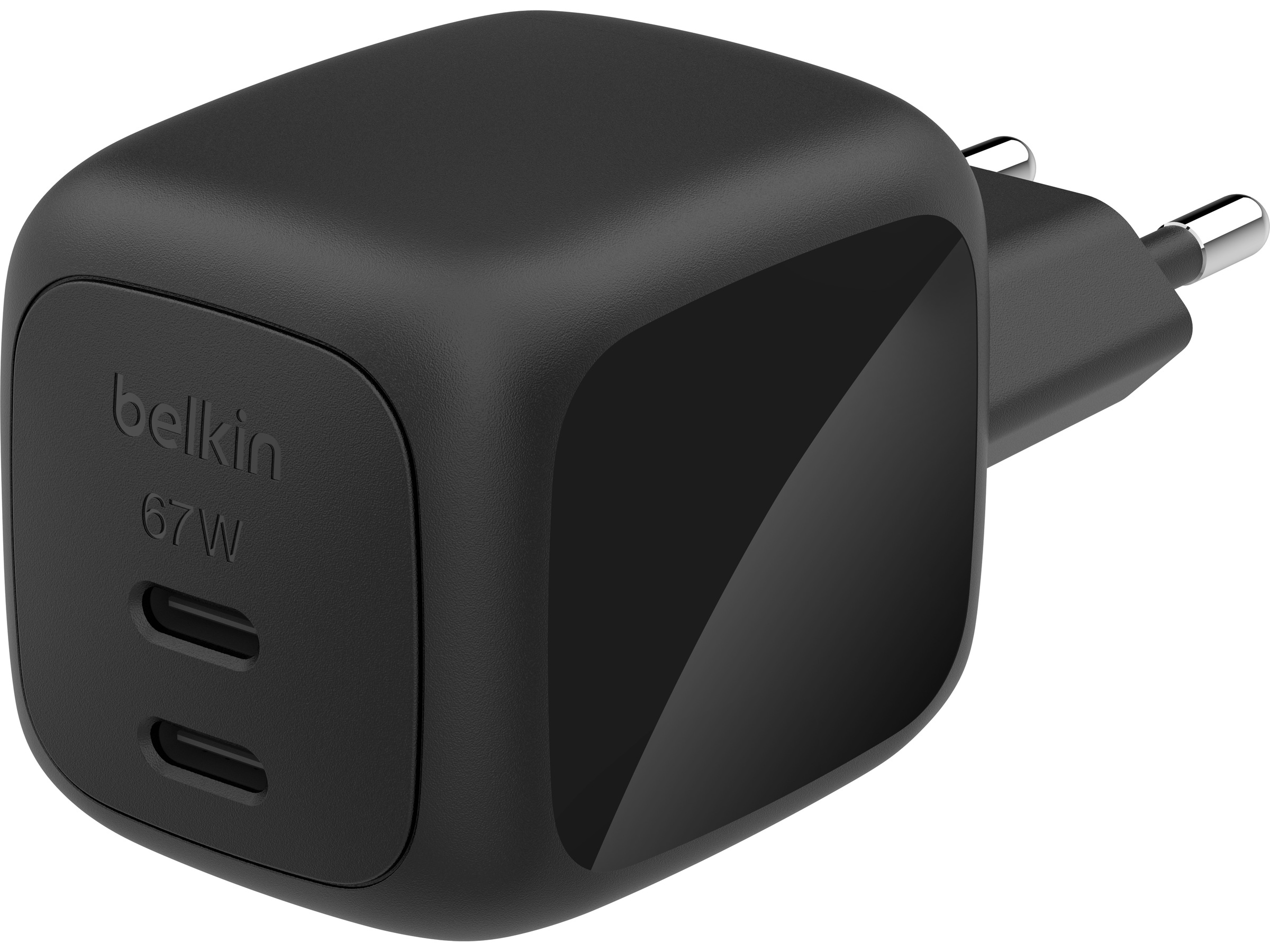 Belkin Dual USB-C PD GaN 67W vegglader (svart) Mobilladere