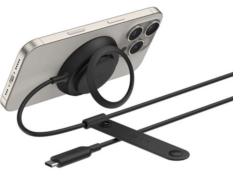 Belkin UltraCharge 25W Qi2 magnetisk ladeplate med stativ, sort Trådløs lader