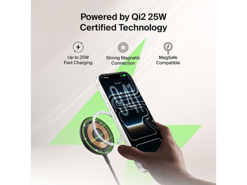 Belkin UltraCharge 25W Qi2 magnetisk ladeplate med stativ, sort Trådløs lader