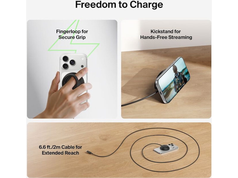 Belkin UltraCharge 25W Qi2 magnetisk ladeplate med stativ, sort Trådløs lader