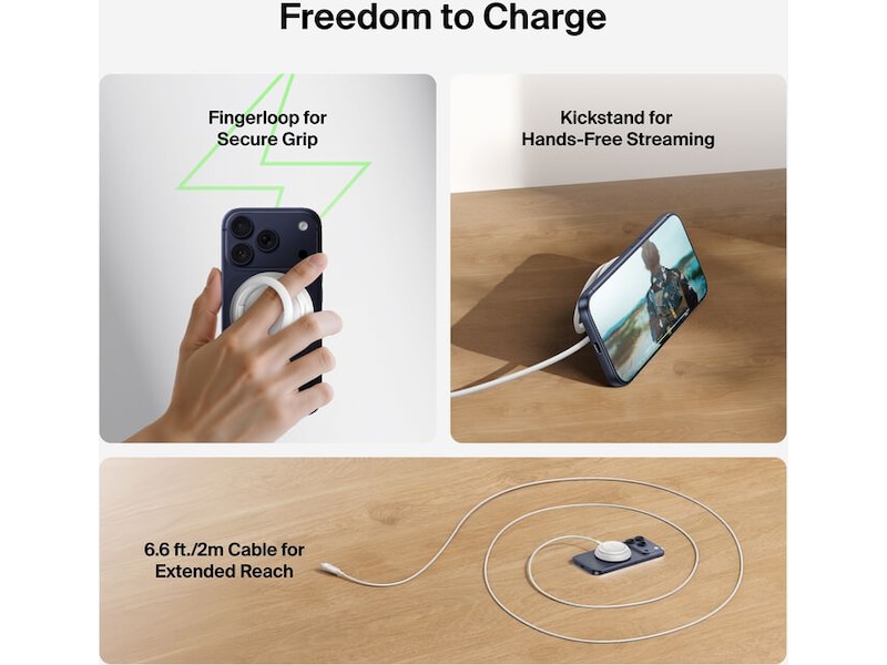 Belkin UltraCharge 25W Qi2 magnetisk ladeplate med støtteben Trådløs lader